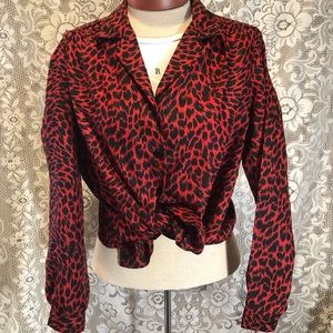 Vintage Red Animal Print Button Up Blouse